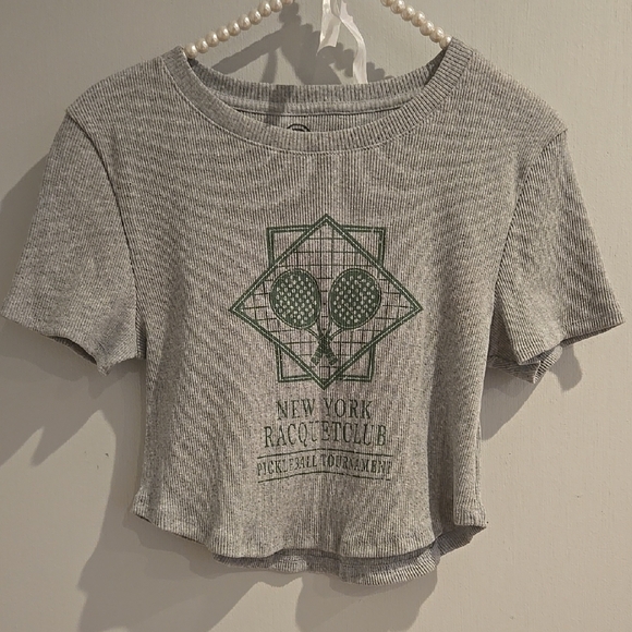 Social Culture Tops - Gray Cropped Top with Green Graphic